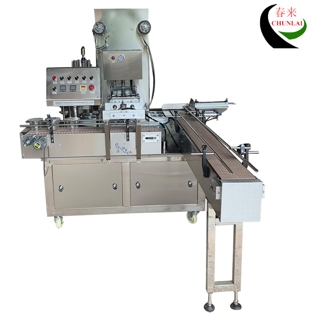 KIS-900-2 Automatic Rotary Type Cup Sealing and Lid Pressing Machine with Conveyor Feed in