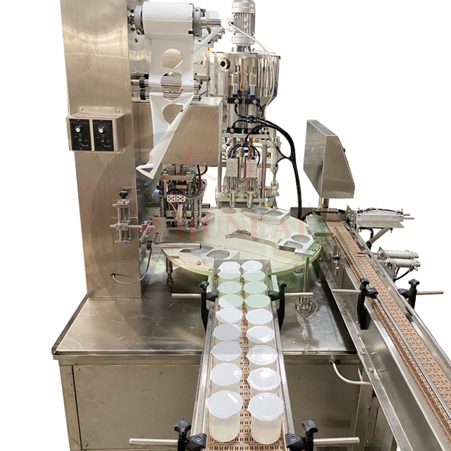 KIS-900-2 Automatic Rotary Type Plastic Jar Filling and Sealing Machine with Conveyor Feeding